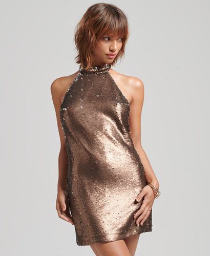 Women's Sparkly Halter Mini Dress / Bronze Matt Sequin - Size: 10 - Superdry - Modalova