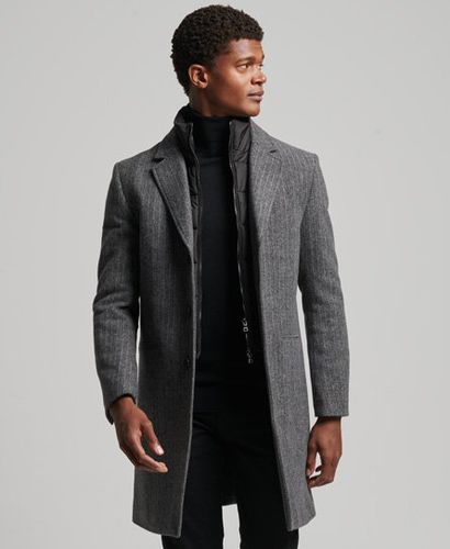 Men's Detachable Lining Wool Town Coat Dark Grey / Grey Herringbone - Size: S - Superdry - Modalova