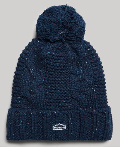 Women's Cable Knit Bobble Beanie Blue / Deep Navy Tweed - Size: 1SIZE - Superdry - Modalova