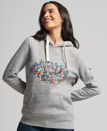 Women's Floral Scripted Hoodie / Athletic Marl - Size: 8 - Superdry - Modalova