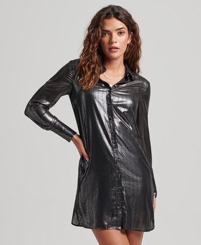 Women's Sparkle Shirt Dress Black / Black/Silver Metallic - Size: 10 - Superdry - Modalova