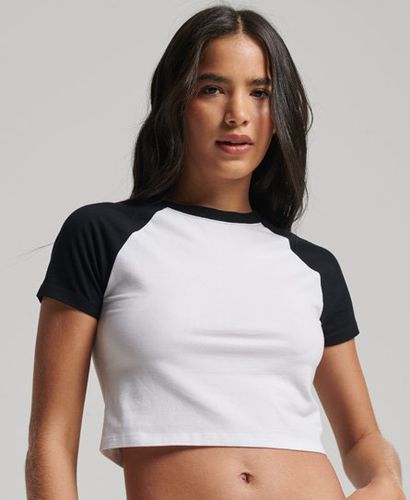 Women's Organic Cotton Cropped Baseball T-Shirt / Optic/black - Size: 16 - Superdry - Modalova