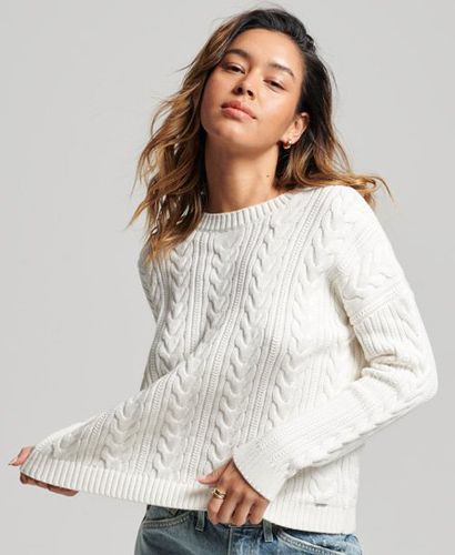 Women's Dropped Shoulder Cable Knit Crew Neck Jumper White / Winter White - Size: 16 - Superdry - Modalova