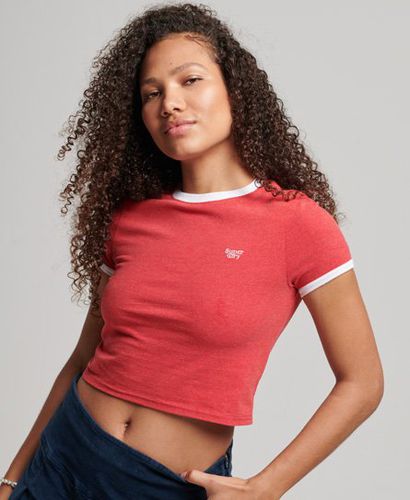 Women's Logo Embroidered Organic Cotton Ringer Crop T-shirt, Red, Size: 14 - Superdry - Modalova