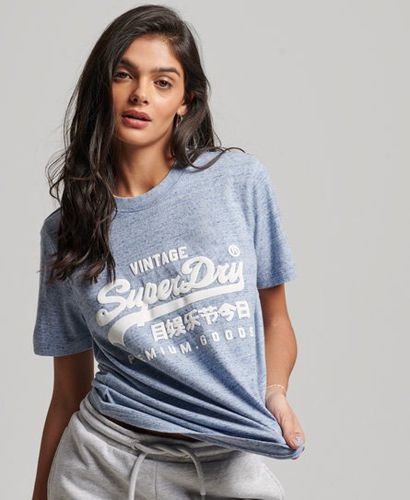 Women's Organic Cotton Vintage Logo Scripted Coll T-Shirt Blue / LA Soft Blue Marl - Size: 12 - Superdry - Modalova