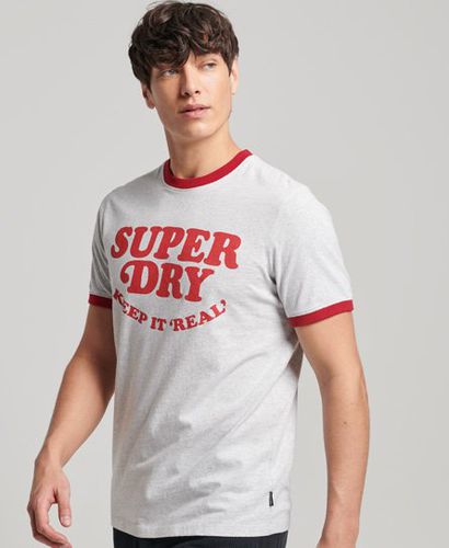 Men's Organic Cotton Vintage Cooper Class Ringer T-Shirt / Glacier Grey Marl/Red - Size: L - Superdry - Modalova