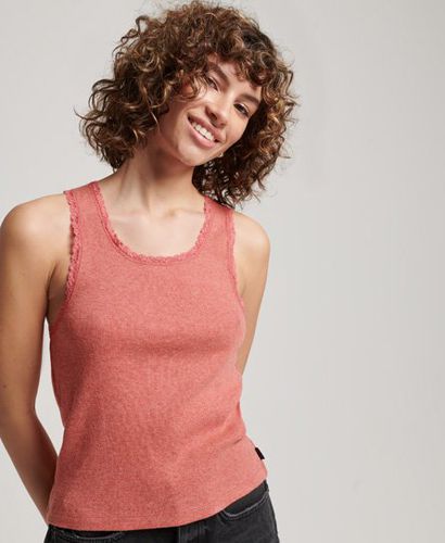 Women's Athletic Essentials Lace Trim Vest Top Cream / Coral Peach - Size: M/L - Superdry - Modalova