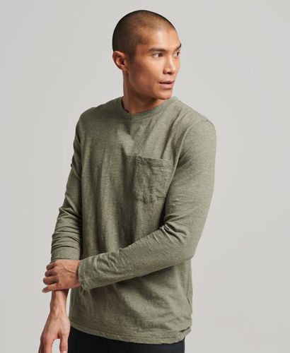 Men's Long Sleeve Slub Jersey Top Khaki / Four Leaf Clover Green Marl - Size: S - Superdry - Modalova