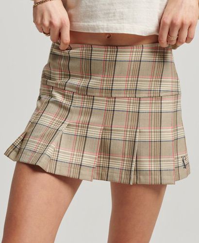 Women's 1/2 Pleat Check Skirt Cream / Cream Navy Check - Size: 16 - Superdry - Modalova