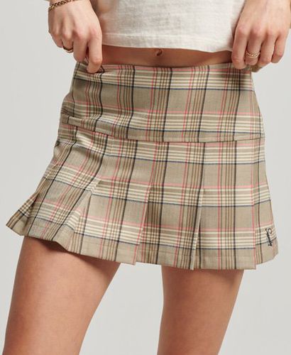 Women's Classic Check 1/2 Pleat Skirt, Cream and Brown, Size: 14 - Superdry - Modalova