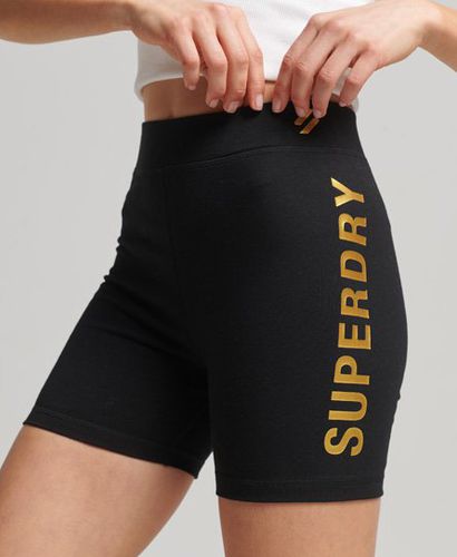 Women's Code Core Sport Cycle Shorts Black / Black/Metallic Gold - Size: 10 - Superdry - Modalova