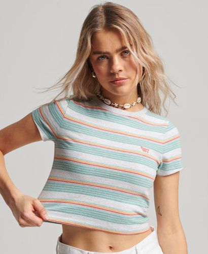Women's Damen Weiß, Grün und Orange Kurzes Vintage T-Shirt mit Streifen, Größe: 42 , - Größe: 42 - Superdry - Modalova