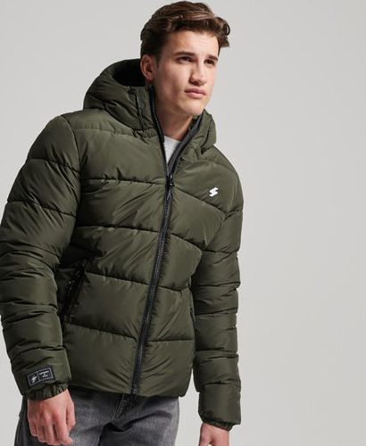 Men's Hooded Sports Puffer Jacket Green / Dark Moss Green - Size: L - Superdry - Modalova