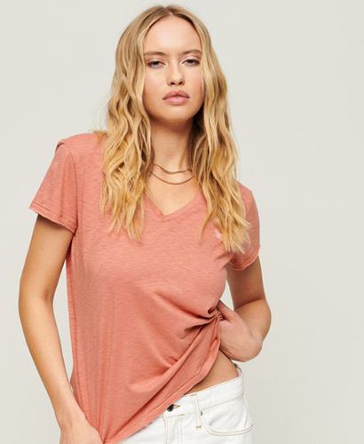 Women's Slub Embroidered V-Neck T-Shirt Pink / Desert Sand Pink - Size: 8 - Superdry - Modalova