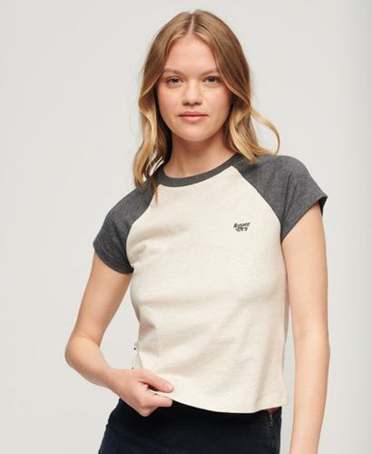 Women's Organic Cotton Essential Logo Raglan T-Shirt Cream / Light Oat Marl/Rich Charcoal Grey - Size: 10 - Superdry - Modalova