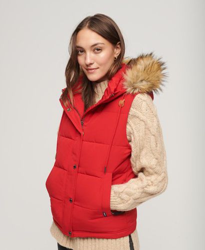 Women's Everest Faux Fur Puffer Gilet Red / Varsity Red - Size: 10 - Superdry - Modalova
