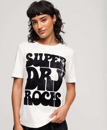 Women's 70s Retro Rock Logo T-Shirt / Ecru - Size: 6 - Superdry - Modalova