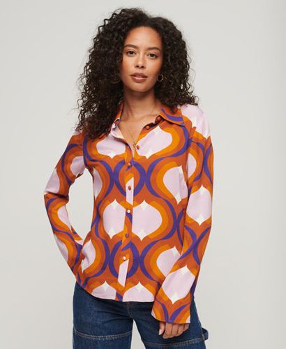 Women's 70s Print Long Sleeve Shirt Brown / Tan Brown Ribbon - Size: 6 - Superdry - Modalova