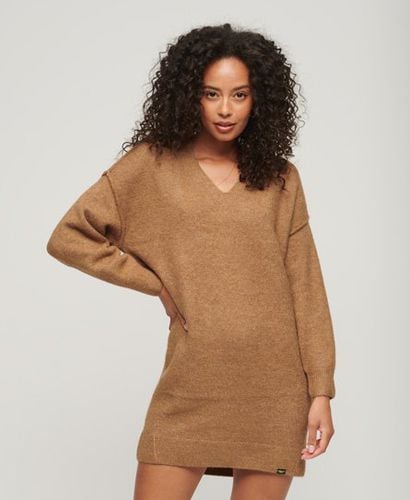 Women's V Neck Knit Jumper Dress Beige / Corps Beige Marl - Size: 10 - Superdry - Modalova