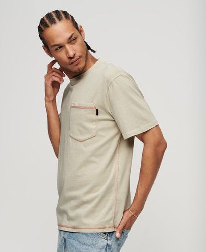 Men's Contrast Stitch Pocket T-Shirt Beige / Pelican Beige - Size: L - Superdry - Modalova