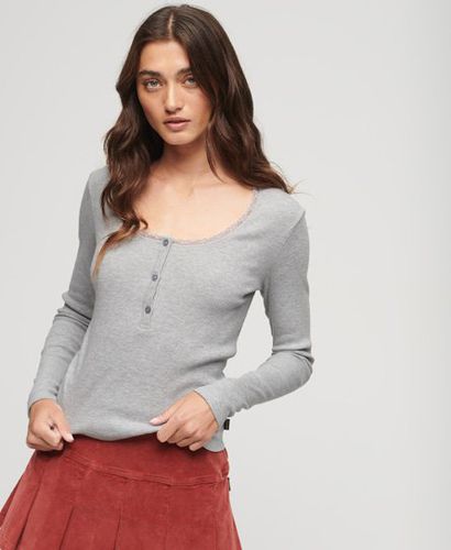 Women's Geripptes, Langärmeliges Henley-Oberteil - Größe: XS/S - Superdry - Modalova