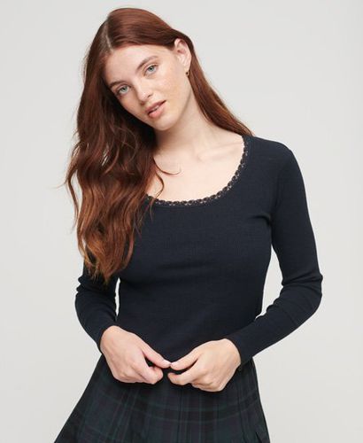 Women's Essential Long Sleeve Rib Lace Top Navy / Eclipse Navy Marl - Size: M/L - Superdry - Modalova