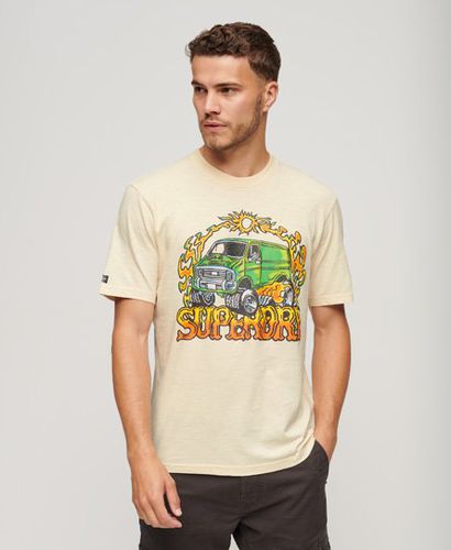 Men's Loose Fit Graphic Print Motor Retro T-Shirt, Beige, Green and Yellow, Size: XL - Superdry - Modalova