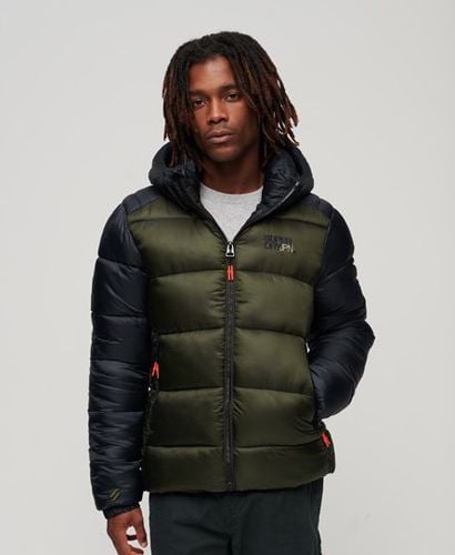 Men's Hooded Colour Block Sports Puffer Jacket Khaki / Eclipse Navy/Dark Moss - Size: M - Superdry - Modalova