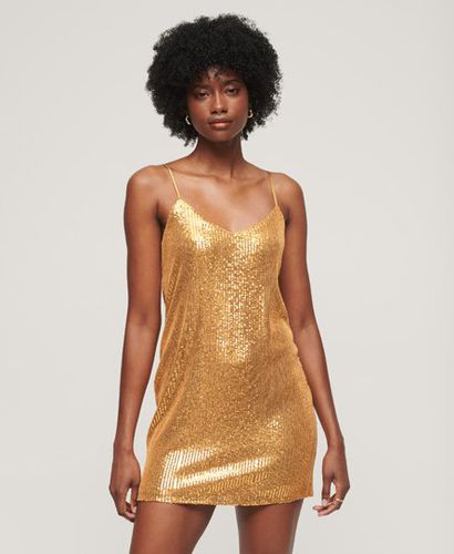 Women's Sequin Cami Mini Dress Gold / Champagne Gold Sequin - Size: 16 - Superdry - Modalova