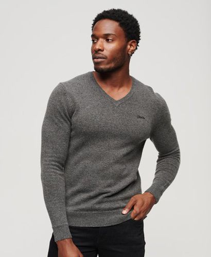 Men's Essential Embroidered V-Neck Knit Jumper Dark Grey / Gull Grey Marl - Size: L - Superdry - Modalova