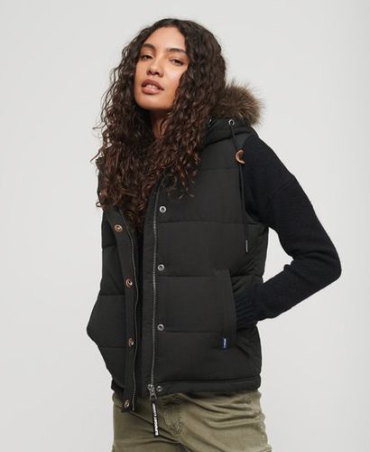 Women's Everest Faux Fur Puffer Gilet Dark Grey / Jet Black - Size: 12 - Superdry - Modalova