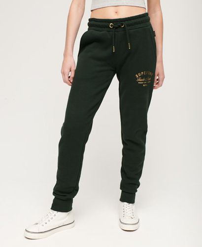 Women's Luxe Metallic Logo Slim Joggers Green / Academy Dark Green - Size: 8 - Superdry - Modalova