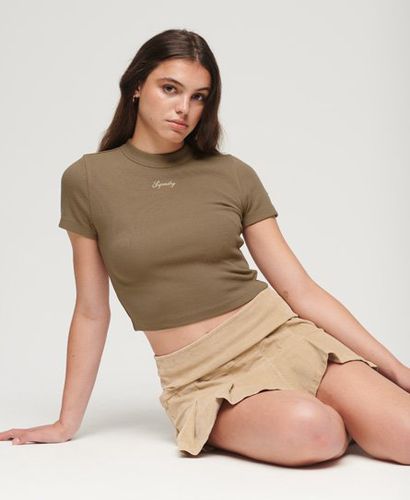 Women's Organic Cotton Embroidered Cropped T-Shirt Brown / Fossil Brown - Size: 10 - Superdry - Modalova