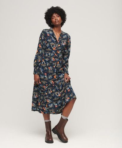 Women's Long Sleeve Tiered Midi Dress Dark Blue / Blue Alma Floral Mix - Size: 10 - Superdry - Modalova