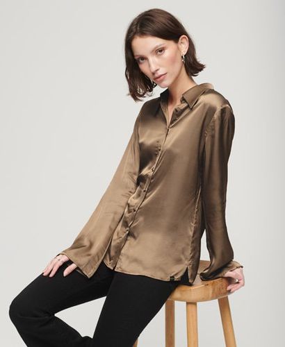 Ladies Studios Satin Seventies Shirt, Brown, Size: 10 - Superdry - Modalova
