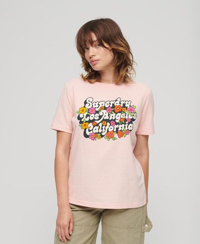 Women's T-Shirt im Stil der 70er mit Logoschriftzug und Floralem Design - Größe: 36 - Superdry - Modalova