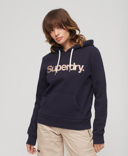 Women's Metallic Core Logo Hoodie Navy / Rinse Navy - Size: 10 - Superdry - Modalova