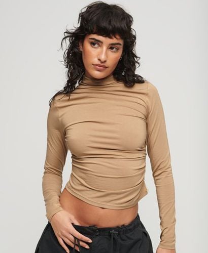 Women's Long Sleeve Ruched Mock Neck Top Brown / Bronze Brown - Size: 12 - Superdry - Modalova