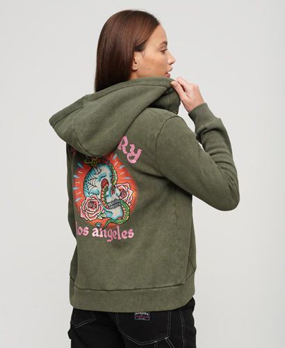 Women's Tattoo Rhinestone Zip Hoodie Khaki / Army Khaki - Size: 10 - Superdry - Modalova