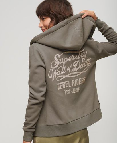 Women's Custom Embellished Zip Hoodie Grey / Charcoal Grey - Size: 10 - Superdry - Modalova