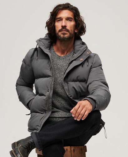 Men's Everest Short Hooded Puffer Jacket Dark Grey / Charcoal - Size: M - Superdry - Modalova