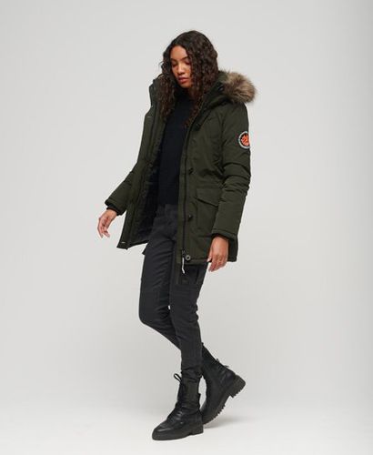 Women's Everest Faux Fur Hooded Parka Coat Green / Abyss Khaki - Size: 10 - Superdry - Modalova