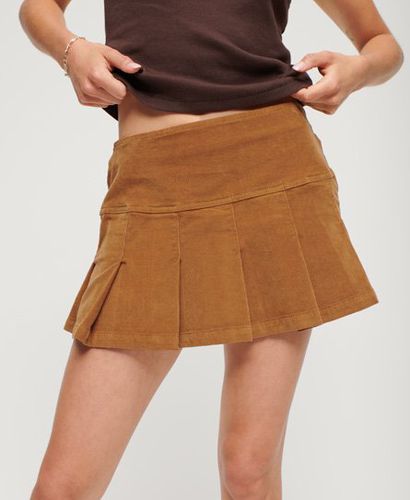 Women's Vintage Cord Pleated Mini Skirt Brown / Caramel Café - Size: 12 - Superdry - Modalova