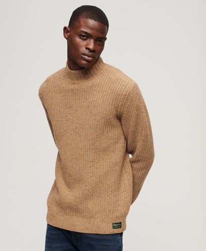 Men's Wool Blend Tweed Mock Neck Jumper Brown / Caramel Tweed - Size: XL - Superdry - Modalova