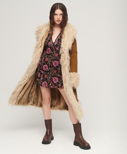 Women's Faux Fur Lined Longline Afghan Coat Brown / Denim Co Tobacco Brown - Size: 10 - Superdry - Modalova