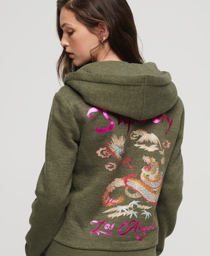 Women's Custom Embellished Zip Hoodie Green / Thrift Olive Marl - Size: 12 - Superdry - Modalova