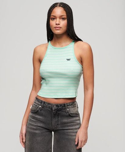 Women's Essential Logo Striped Racer Vest Top Green / Beach Glass Green Stripe - Size: 6-8 - Superdry - Modalova