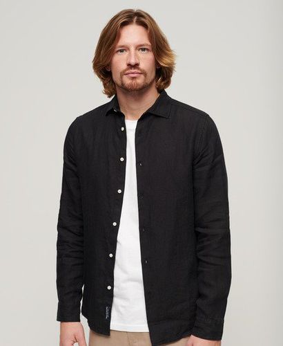 Men's Casual Linen Long Sleeve Shirt Black - Size: M - Superdry - Modalova