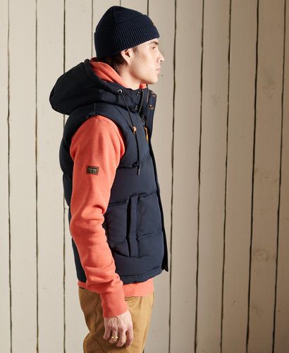 Men's Everest Hooded Puffer Gilet Navy / Eclipse Navy - Size: S - Superdry - Modalova