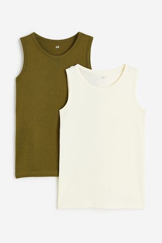 Er-Pack Baumwoll-Tanktops Dunkles Khakigrün/Weiß, T-Shirts & Tops in Größe 134/140. Farbe: - H&M - Modalova